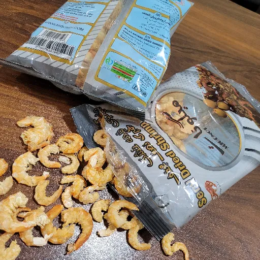 تصویر میگو نیمه خشک بسته بندی ریز  ۲۰۰ گرمی لیبل دار  