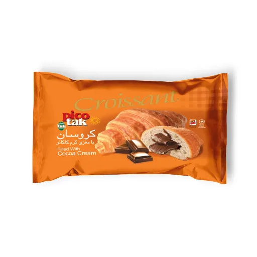 تصویر عمده کروسان ساده شیرینی لایه ای تخمیری با مغزی کرم کاکائو تک ماکارون